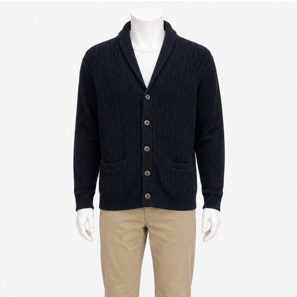 Tasso Elba Cotton Cable Knit Shawl Collar Cardigan Sweater Mens Sz XXL Fisherman